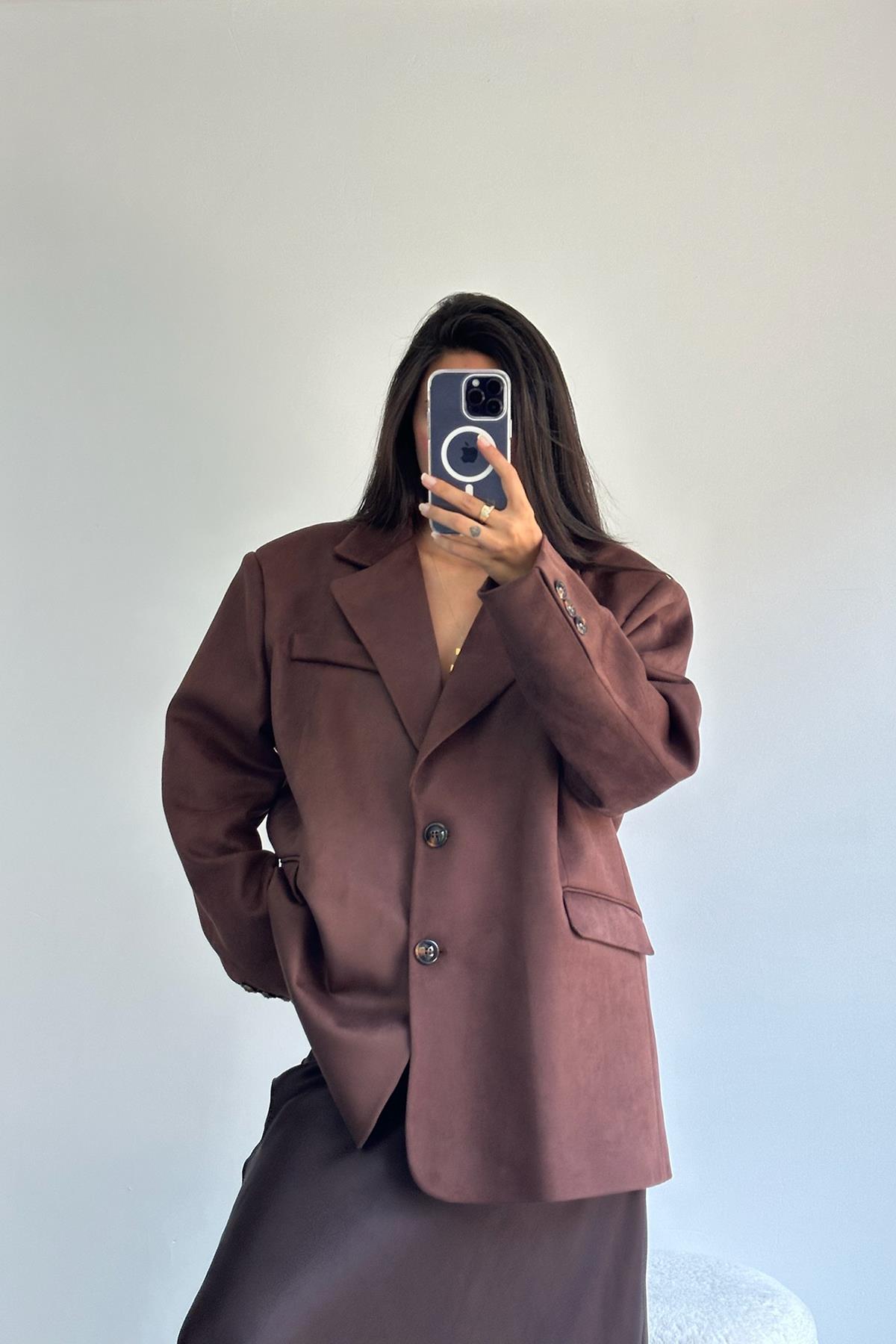 Nubuk Kahverengi Oversize Ceket