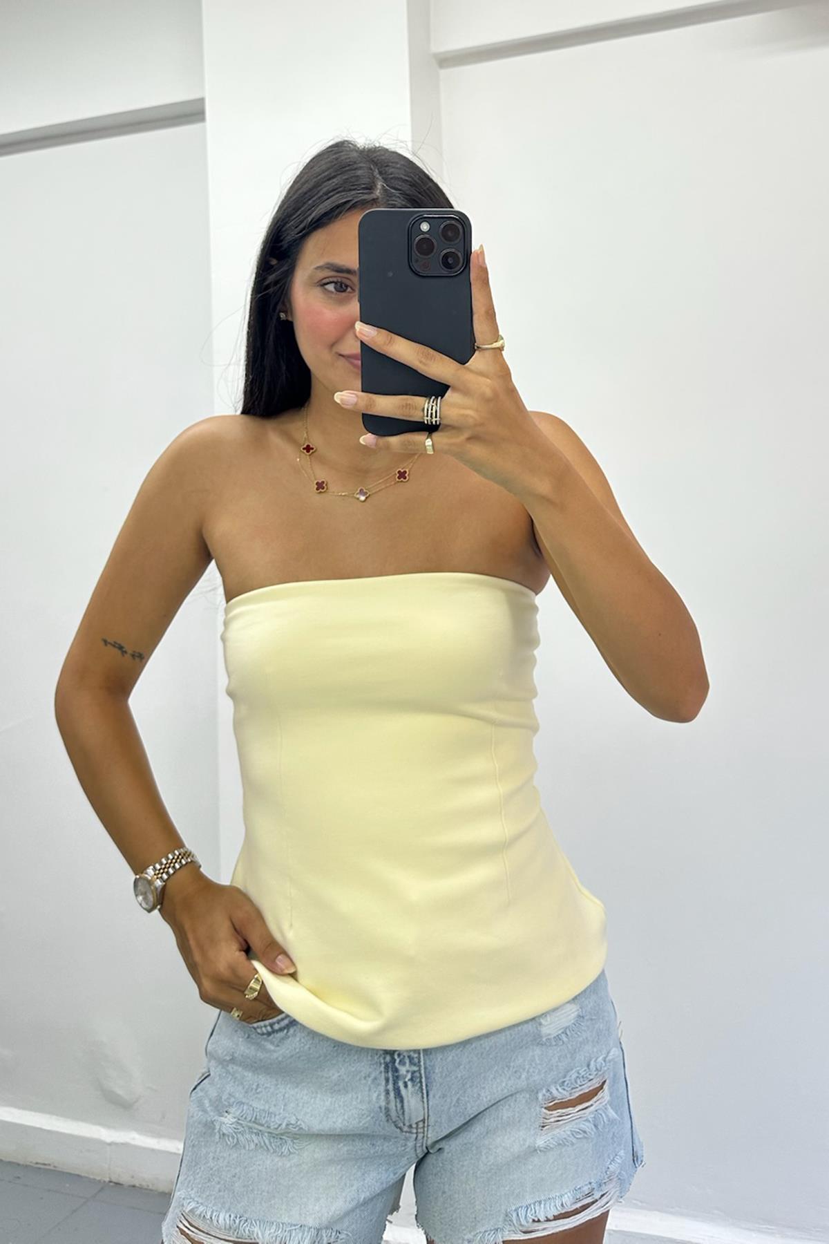 Straplez Sarı Top