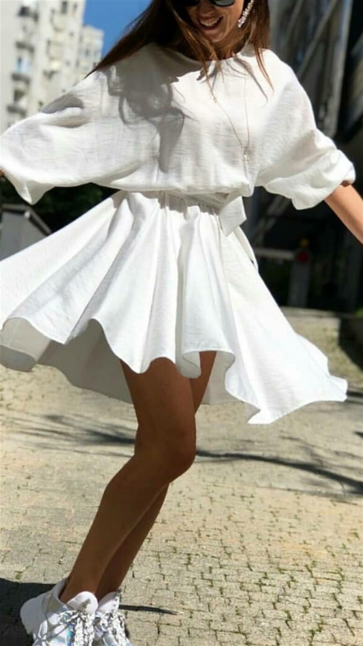 Aerobin Keten Kuşaklı Elbise