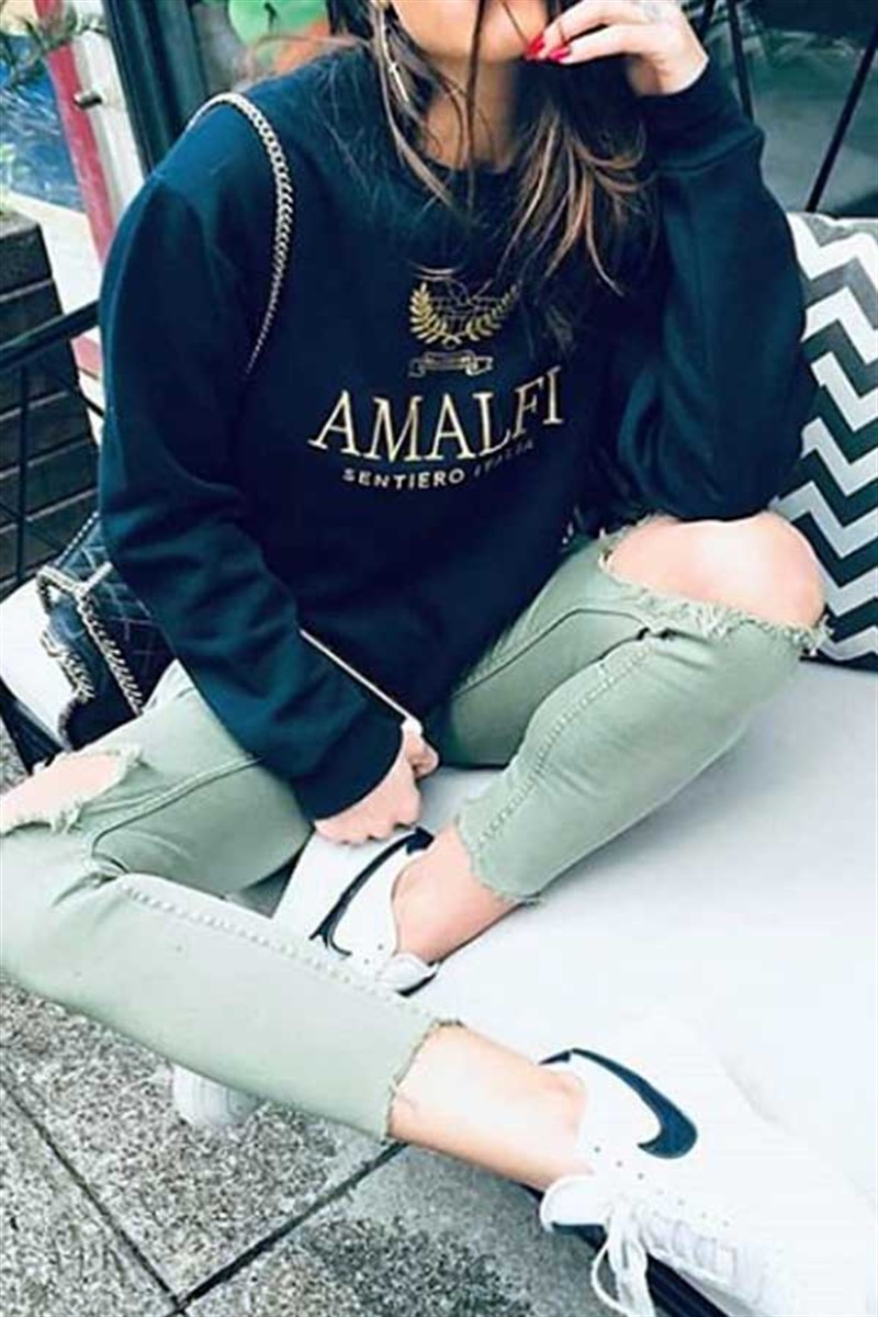Amalfi Yazı Nakışlı Sweatshirt