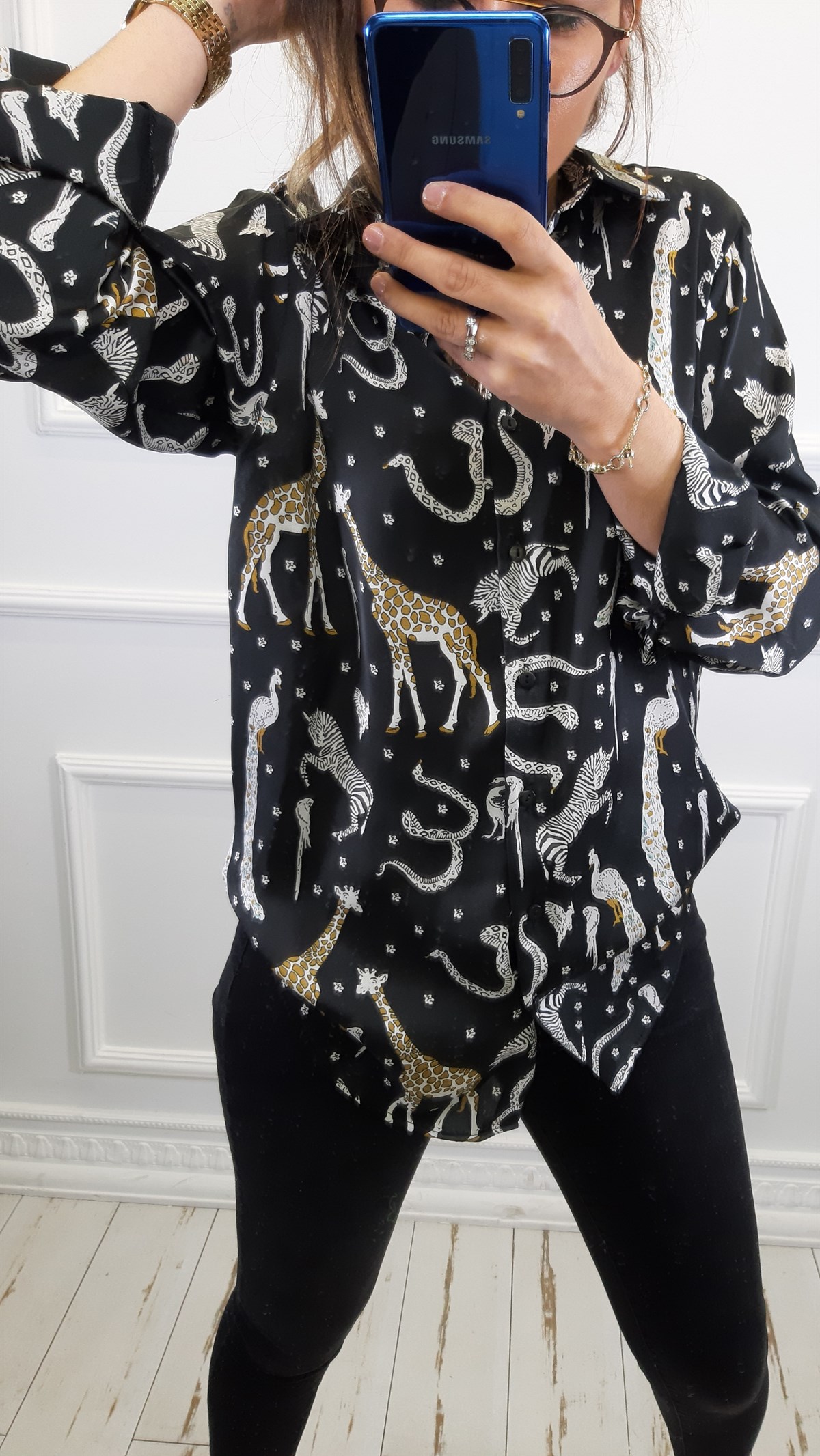 Animal Print Saten Gömlek