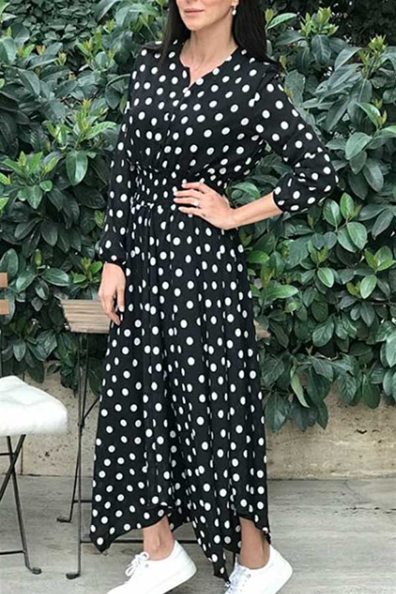 Asimetrik Astarlı Puantiyeli Elbise