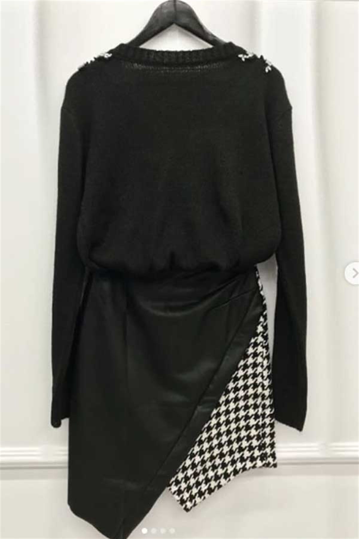 Asimetrik Deri Garnili Kazayağı Etek