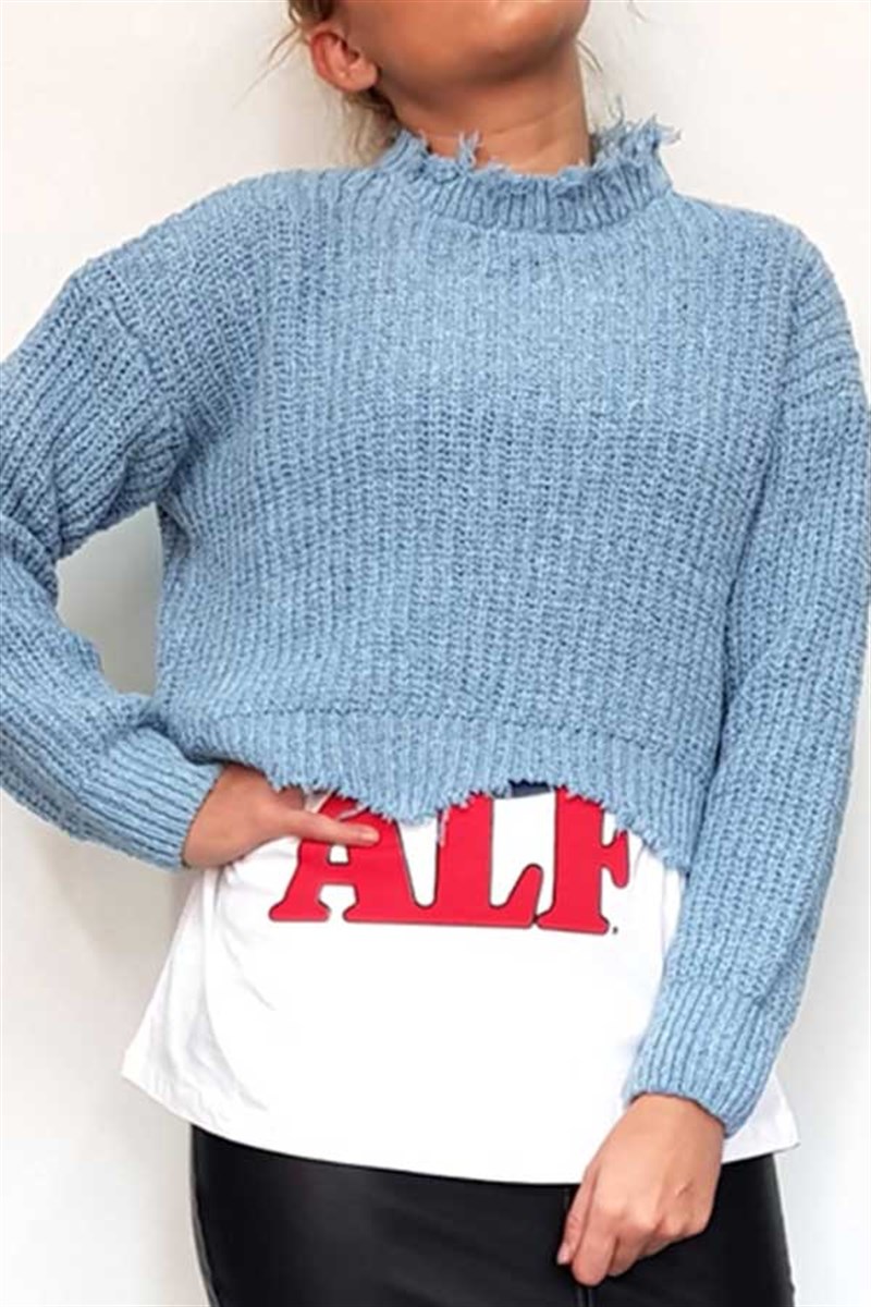 Asimetrik Kesim Crop Triko