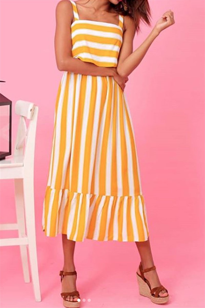 Askıl Sarı Çizgili Elbise
