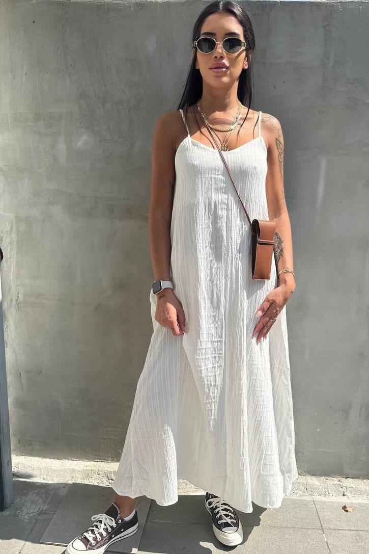 Askılı Beyaz Çan ElbiseELBİSE