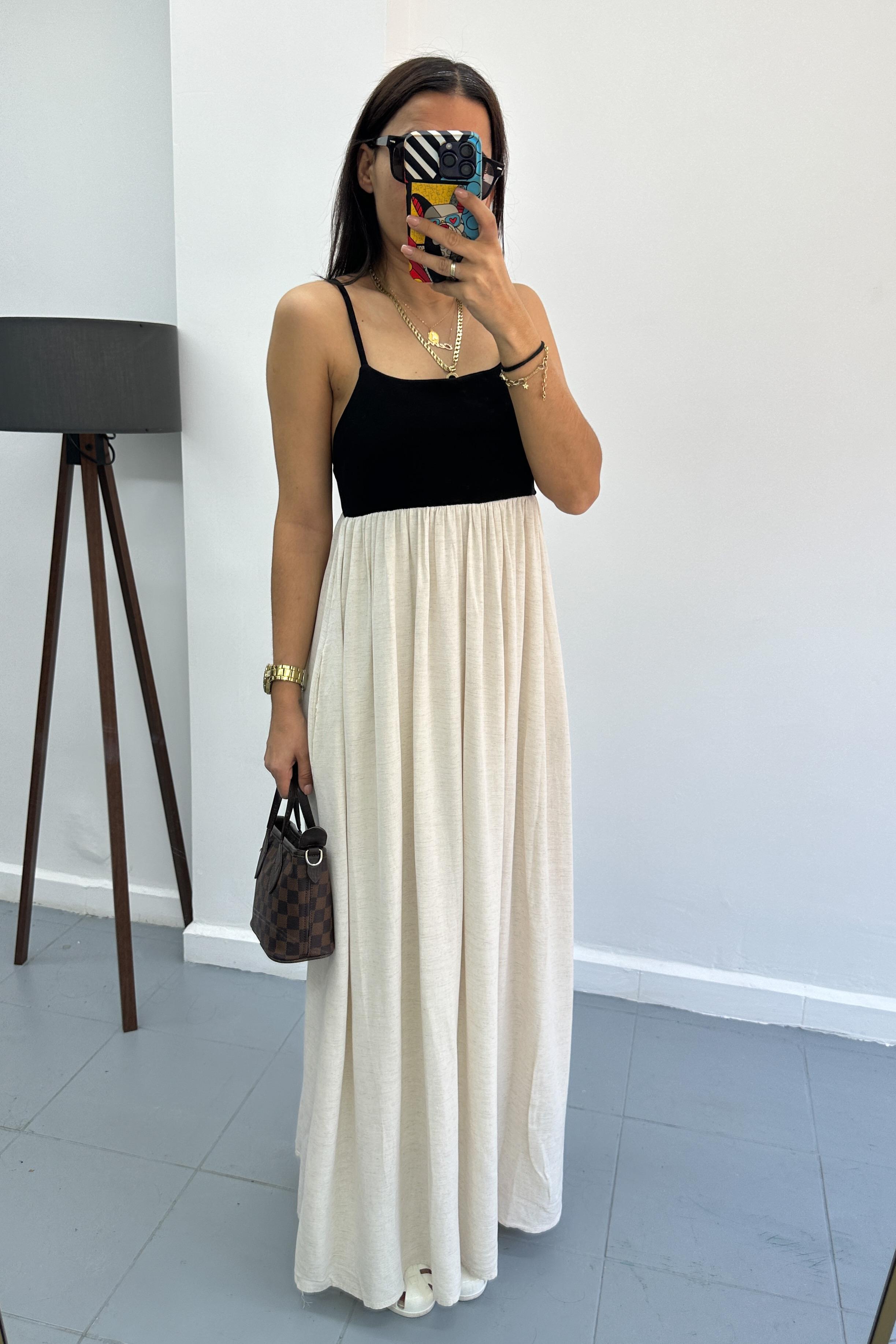 Askılı İki Renkli Elbise ELBİSE