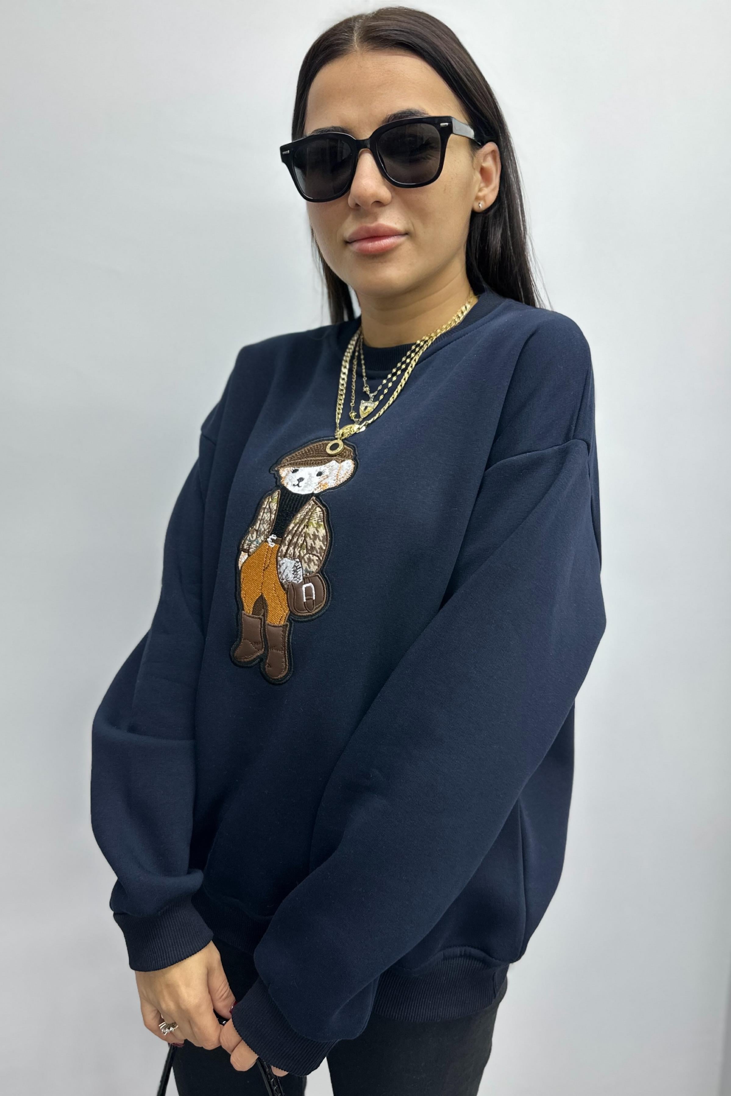 Ayıcıklı Nakışlı Lacivert  SweatshirtKAZAK