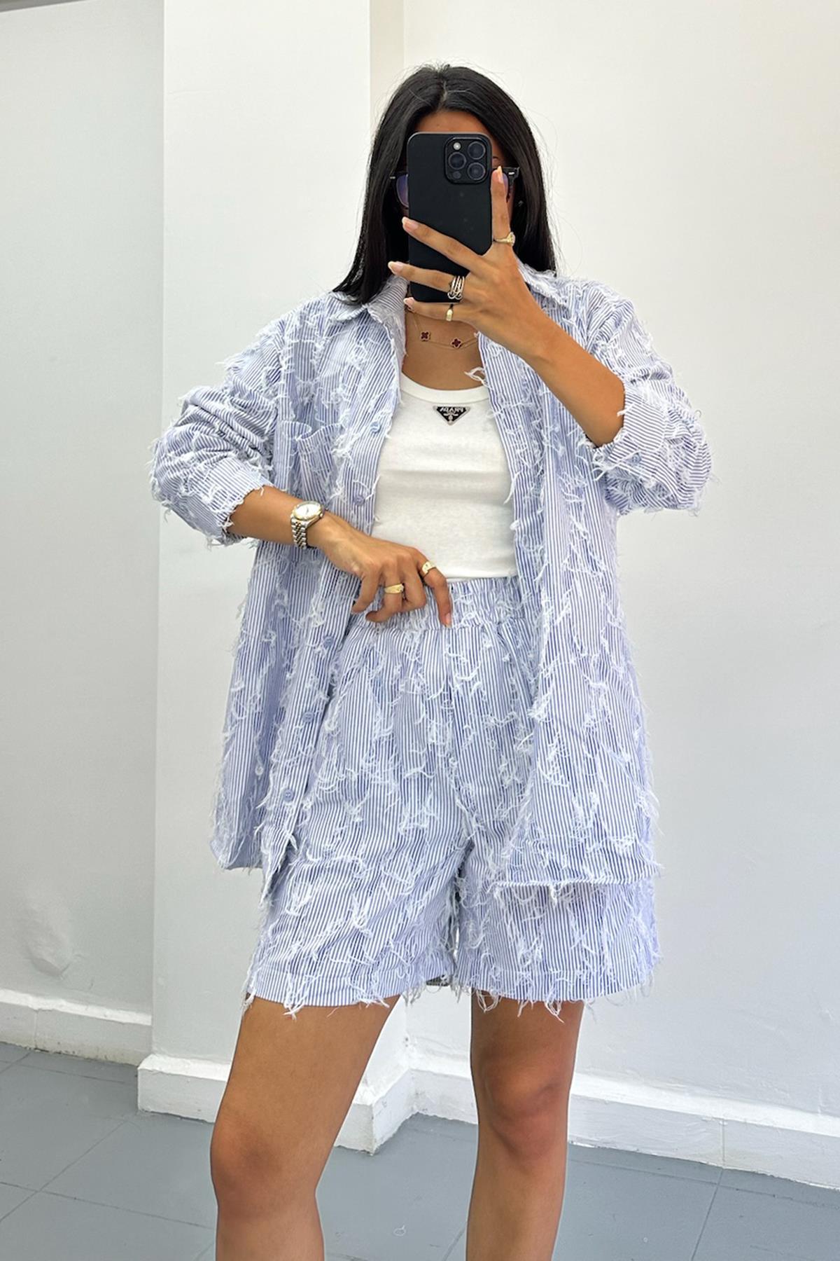 Saçak Detaylı Şort Gömlek