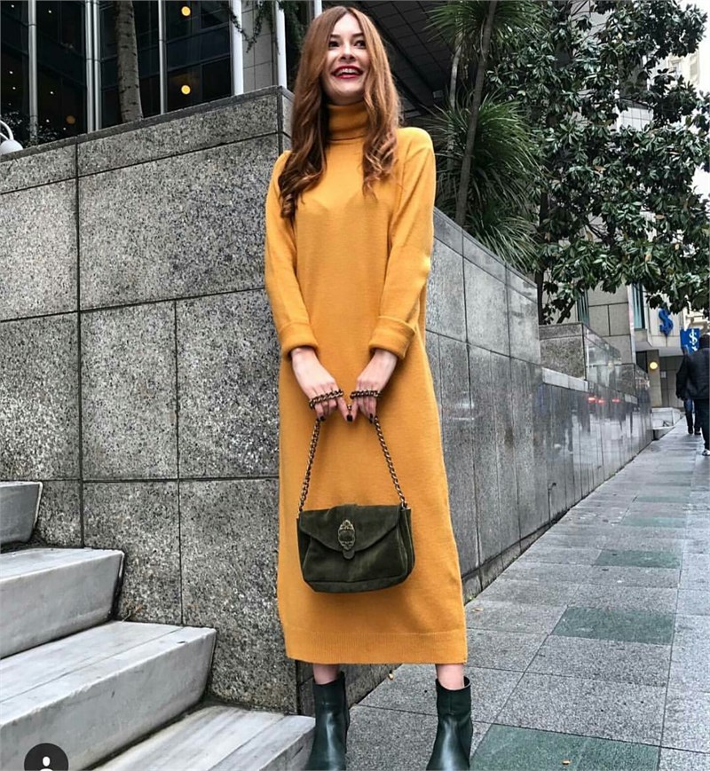 Balıkçı Yaka Maxi Triko Elbise