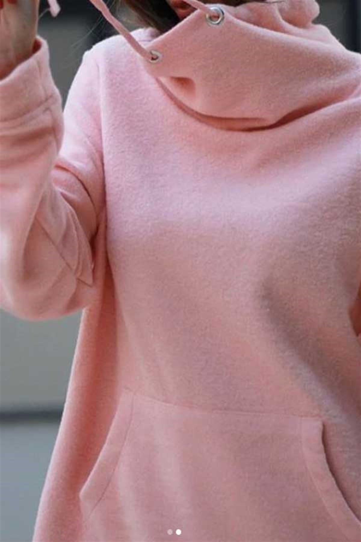 Balıkçı Yaka Pembe Polar Sweatshirt