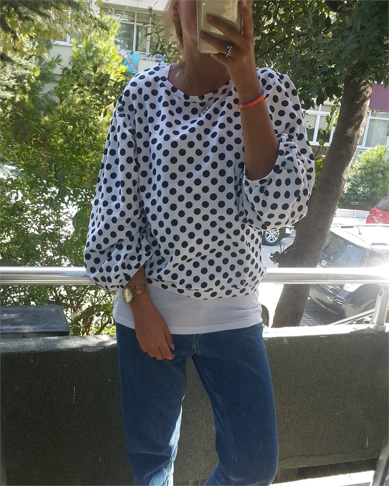 Balon Kol Puantiyeli Vintage Sweat