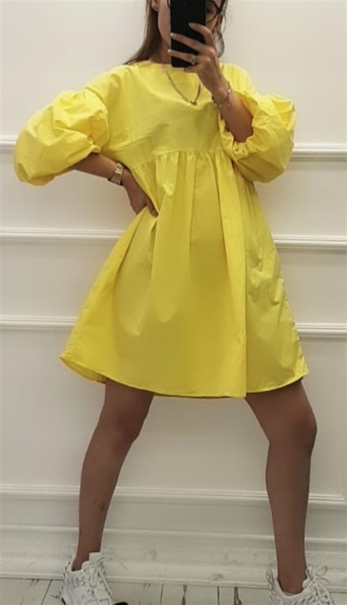 Balon Kollu Poplin Elbise