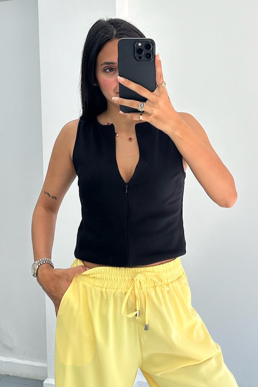 Fermuar Detaylı Siyah Top