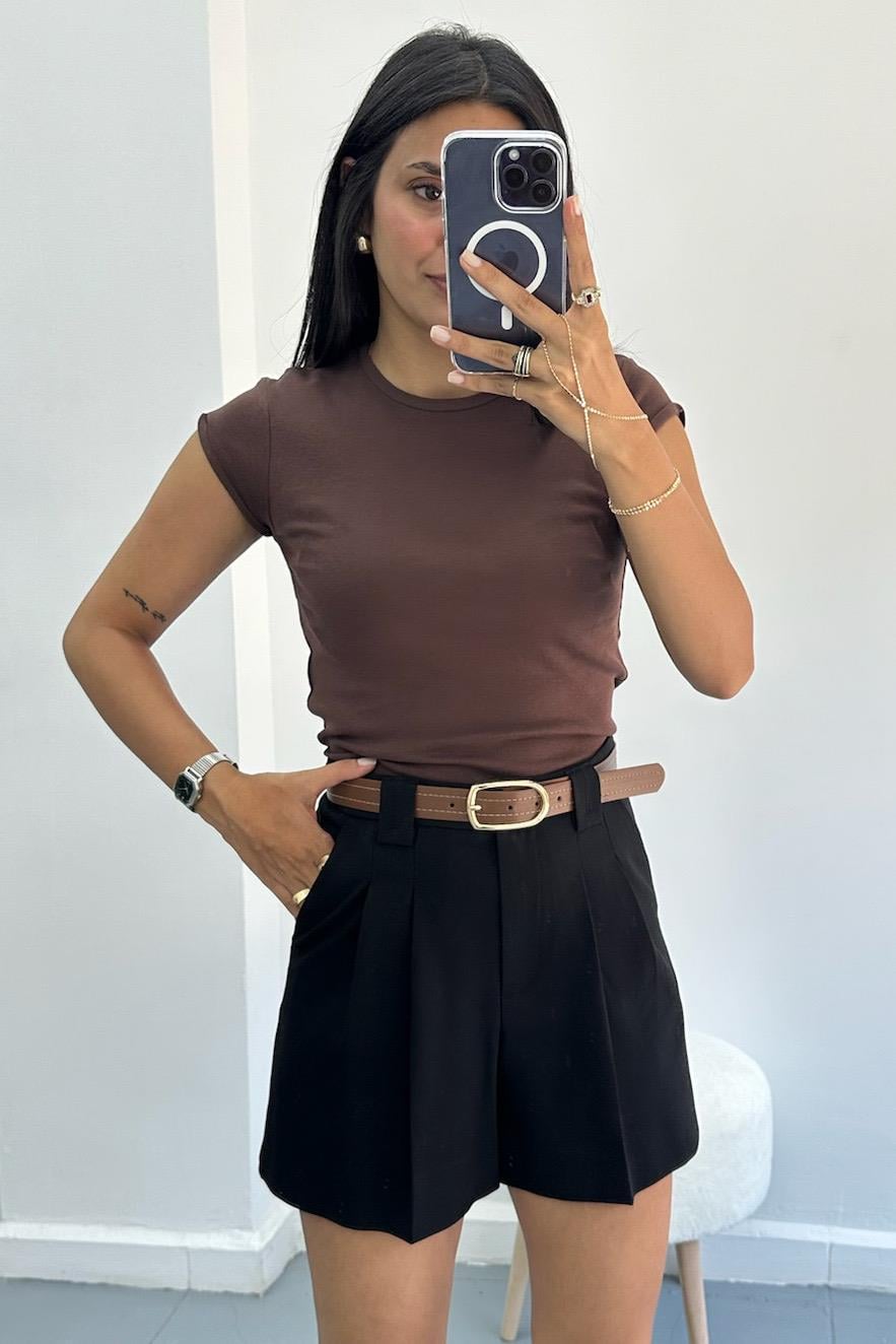 Bisiklet Yaka Basic Açık Kahve Tshirt