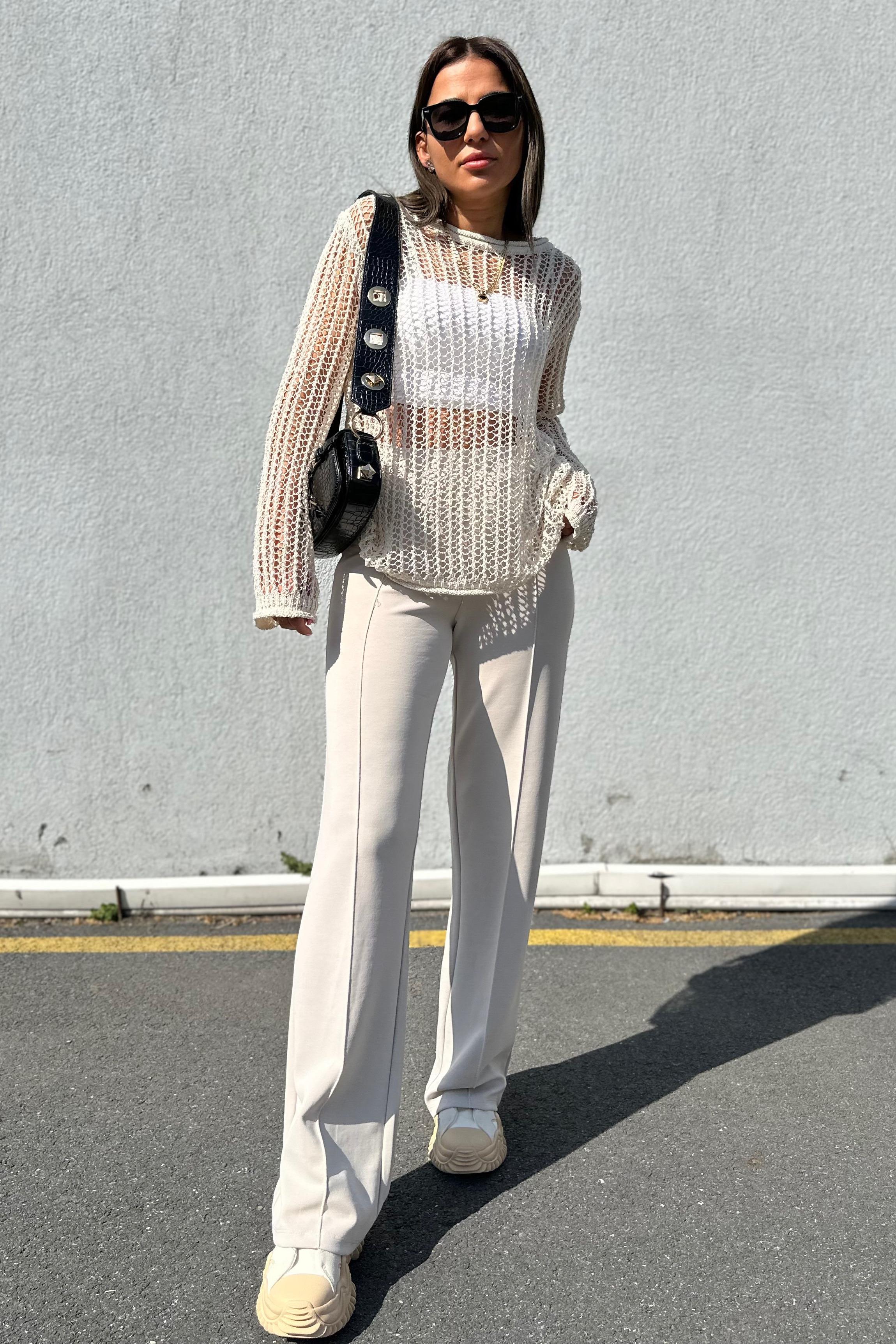 Bej Bisiklet Yaka File BluzYENİ GELENLER