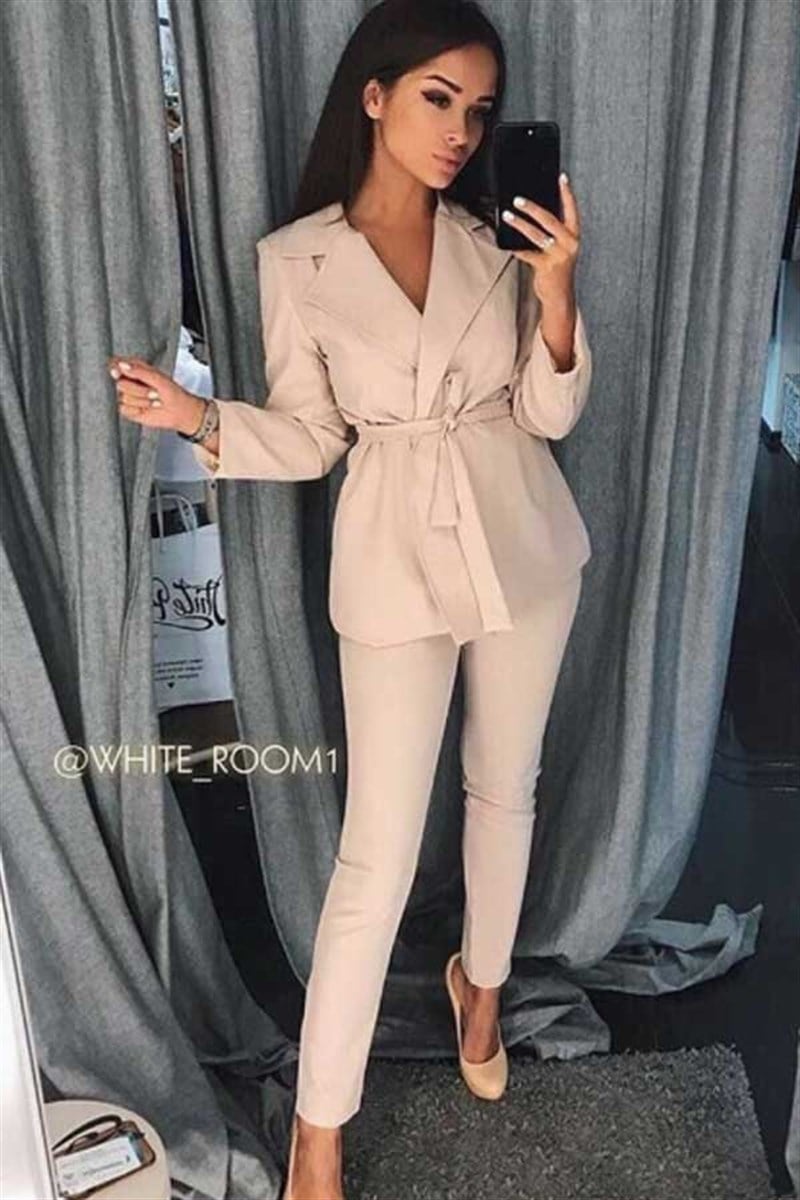 Bej Ceket Pantalon Takım