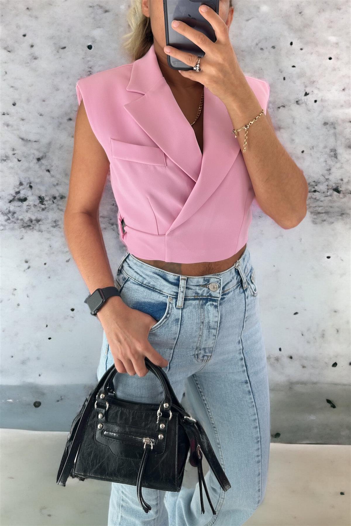 Beli Bağlamalı Pembe YelekMONT/CEKET