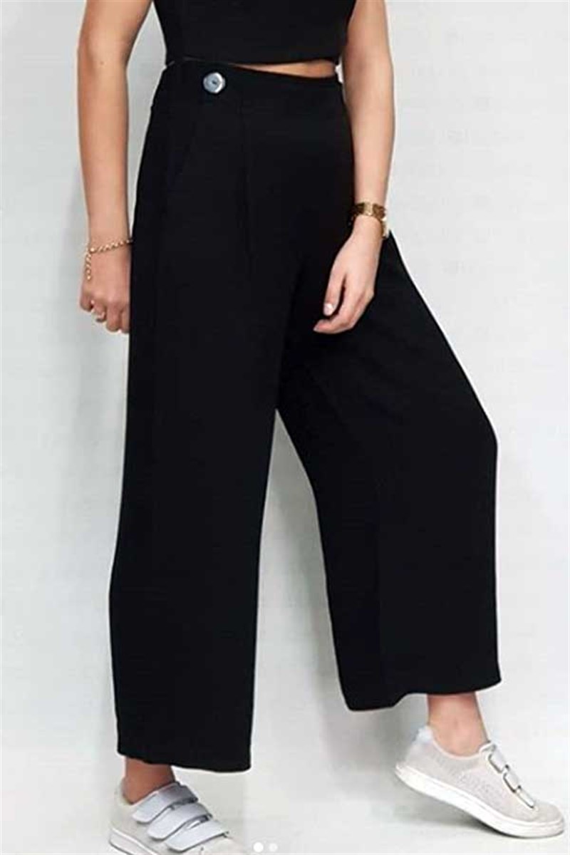 Beli Düğme Detay Salaş Midi Pantalon