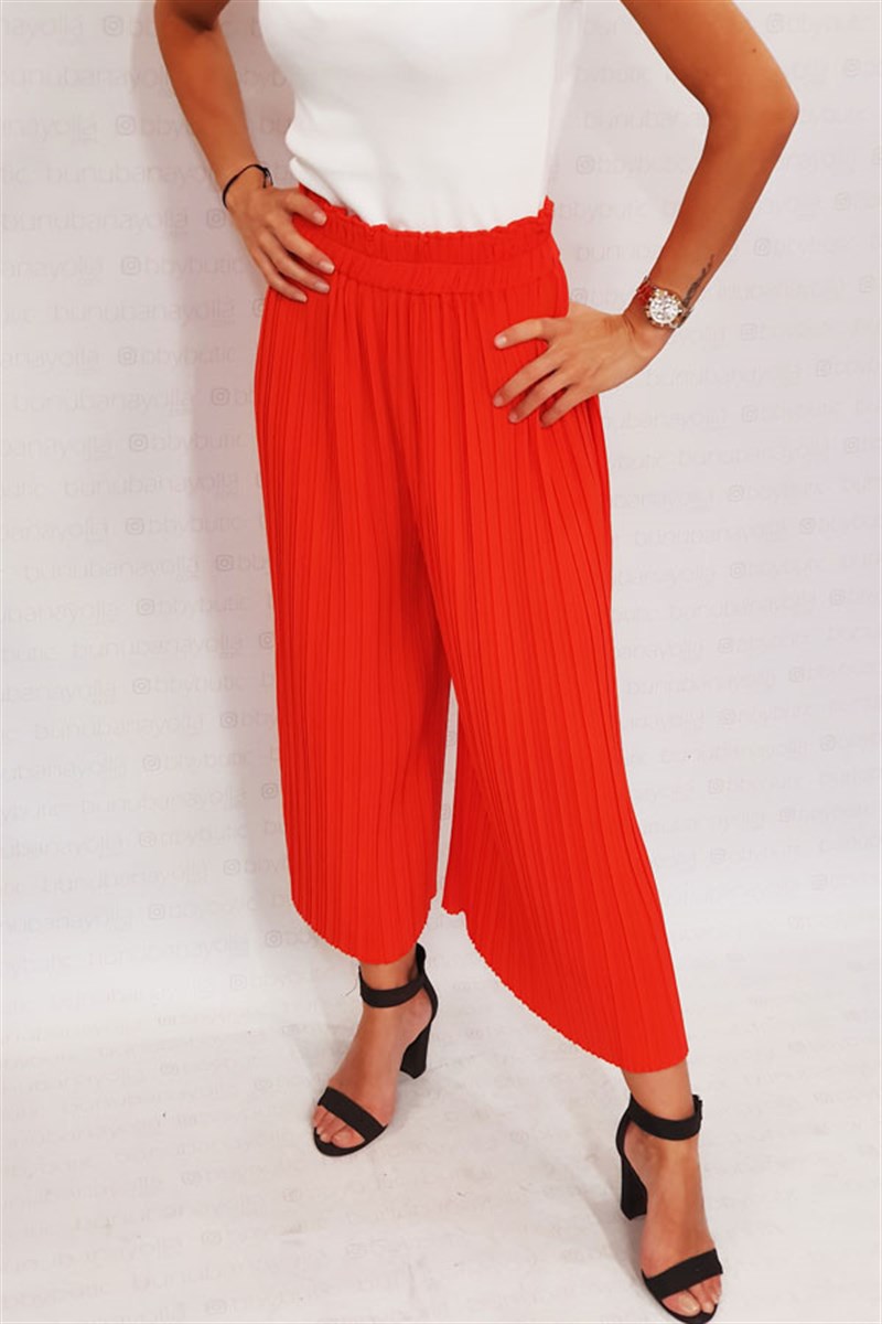 Beli Geniş Lastikli Pliseli Midi Pantalon