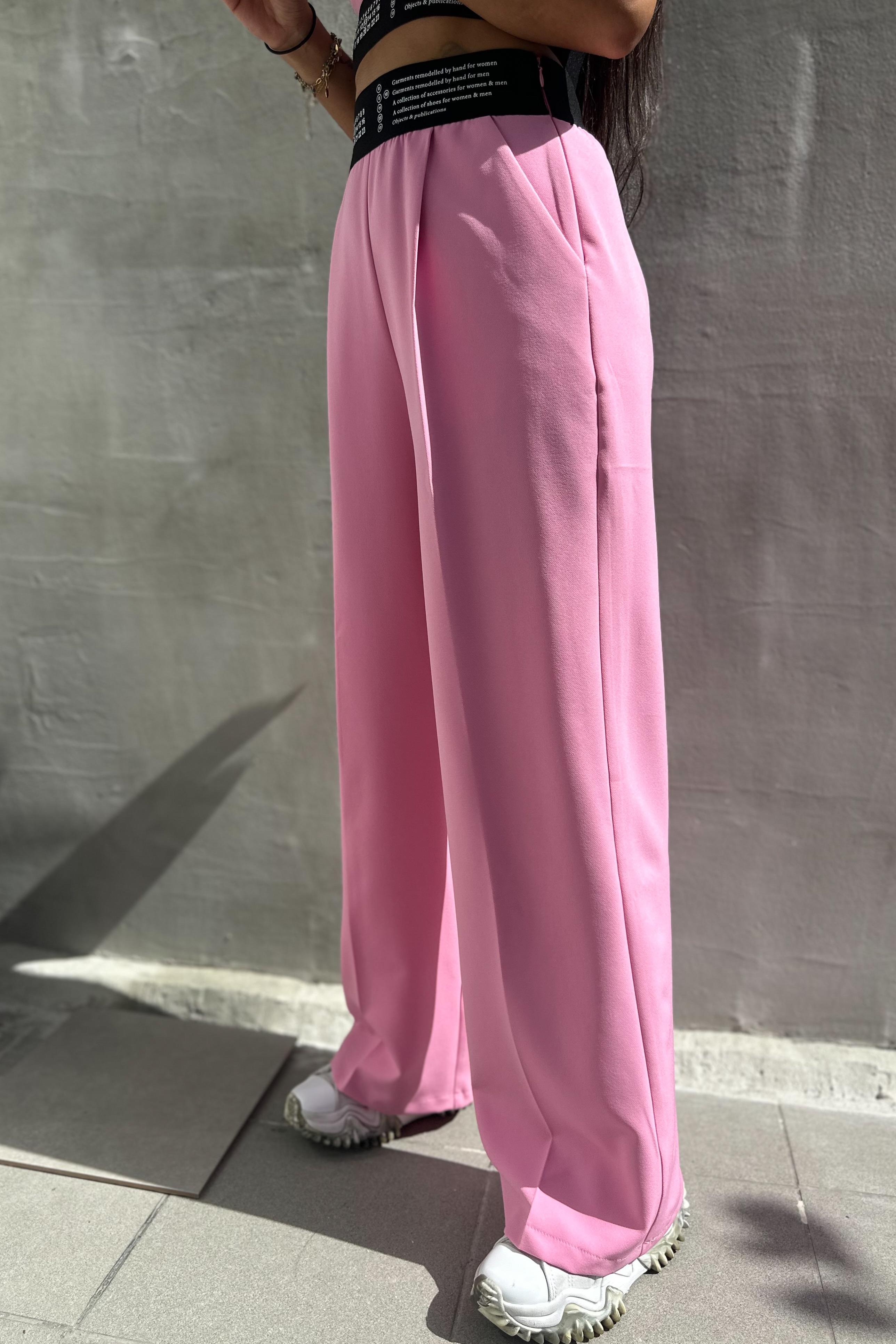 Beli Lastik Detaylı Pembe Palazzo PantolonPANTOLON