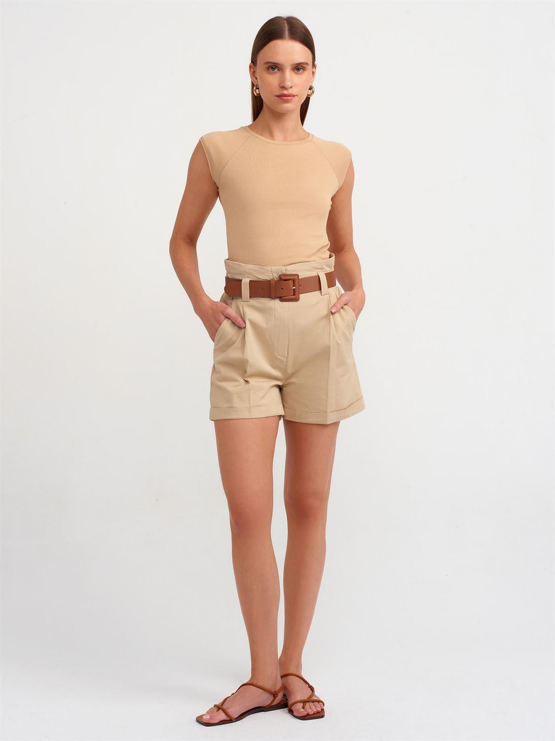 Beli Lastikli Kemerli Camel ŞortŞORTLAR