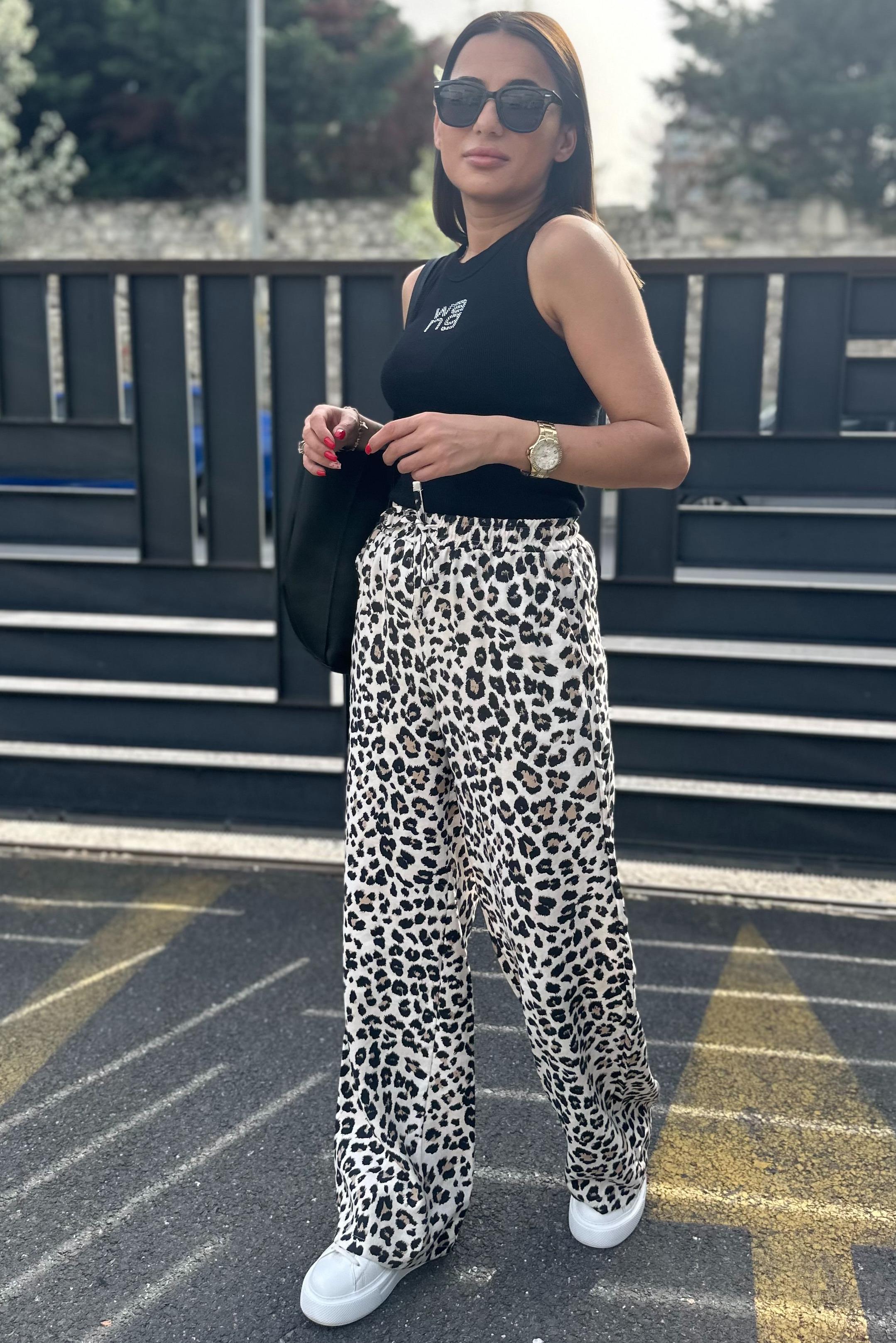 Beli Lastikli Leopar Palazzo PantolonPANTOLON