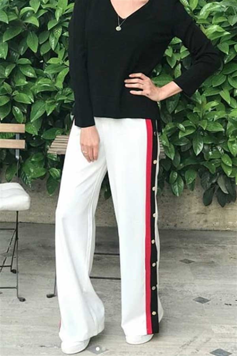 Beyaz Çıtçıtlı Pantalon