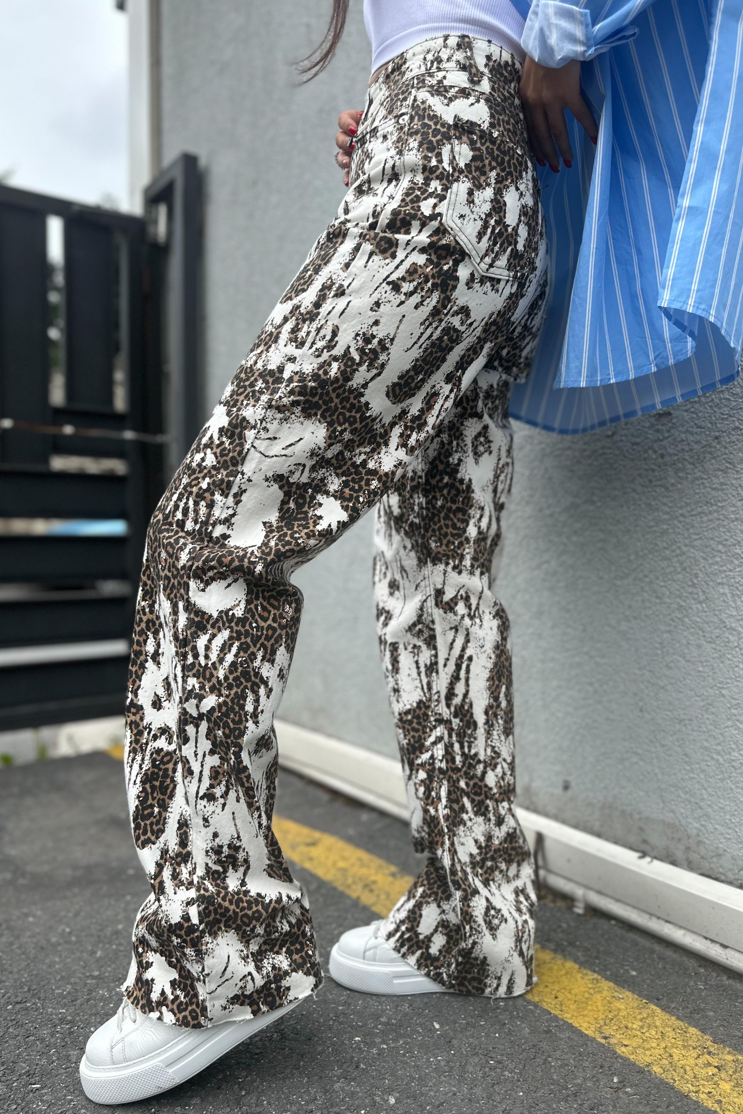 Beyaz Eskitmeli Leopar JeanJEAN