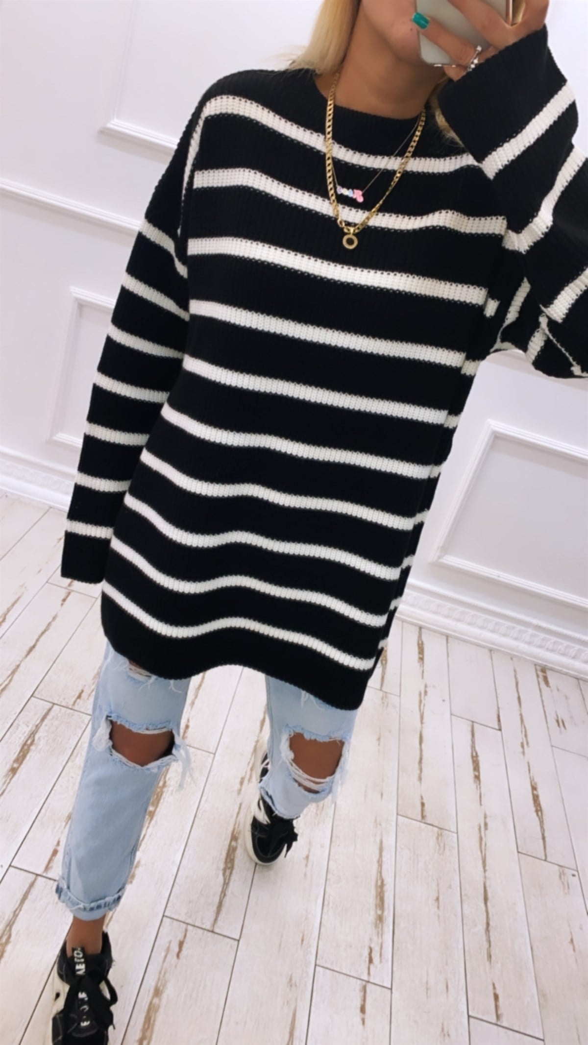 Bisiklet Yaka Çizgili Oversize KazakKAZAK