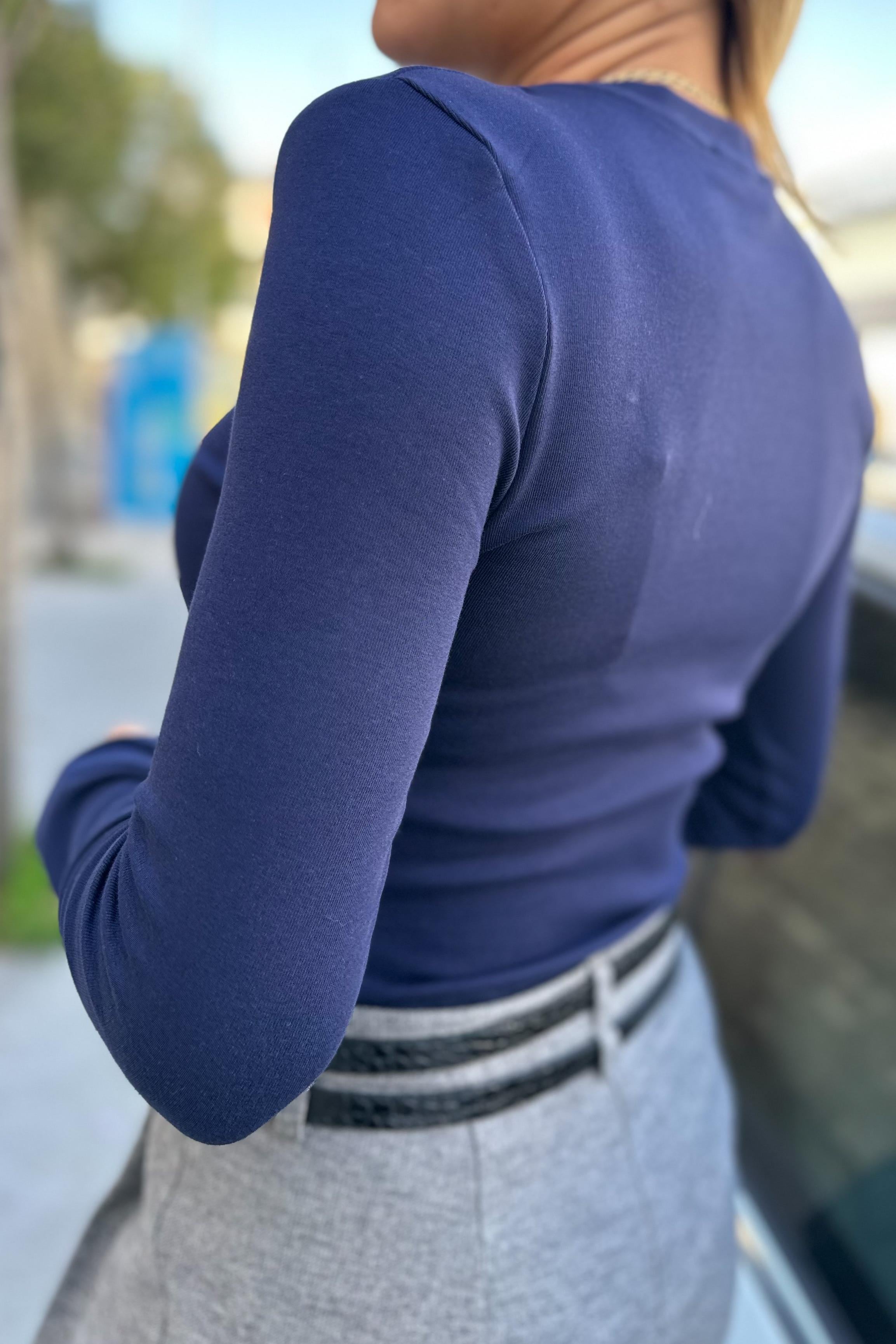 Bisiklet Yaka Lacivert Uzun Kollu BodyCROP