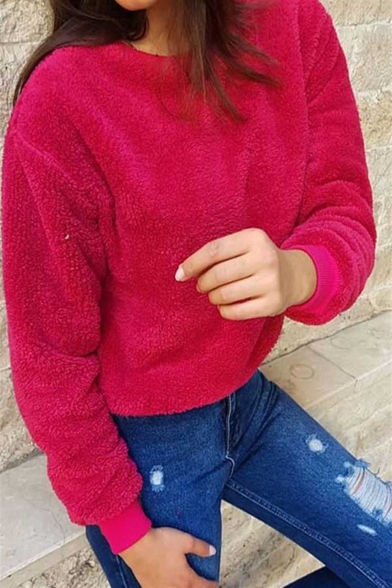 Bisiklet Yaka Peluş Sweatshirt