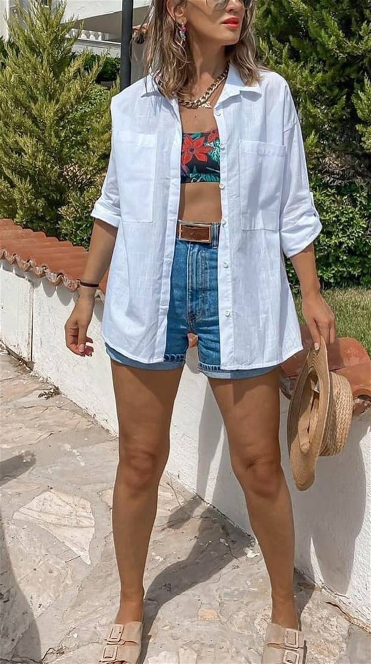 Büyük Cep Detaylı Keten Gömlek