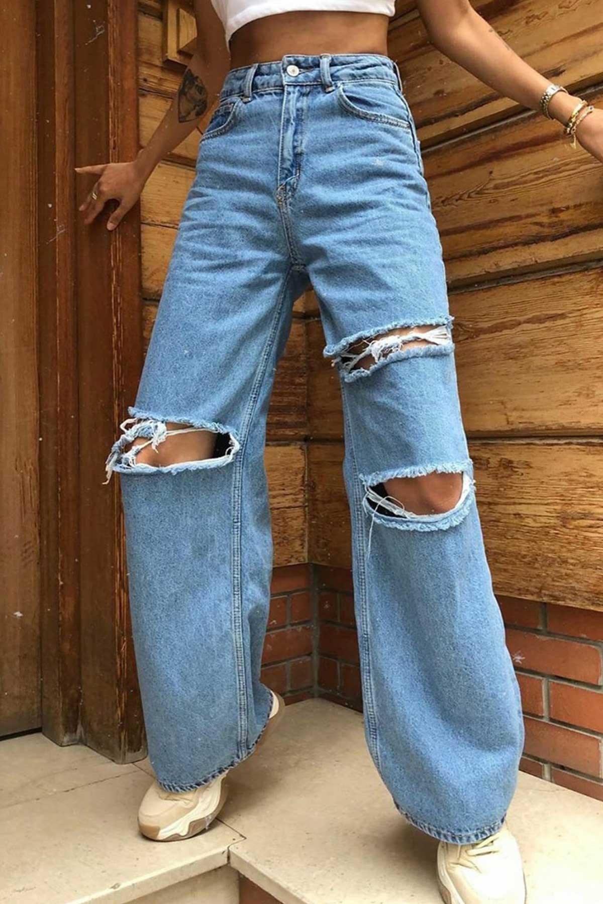 Büyük Yırtıklı Salaş Kesim Jean