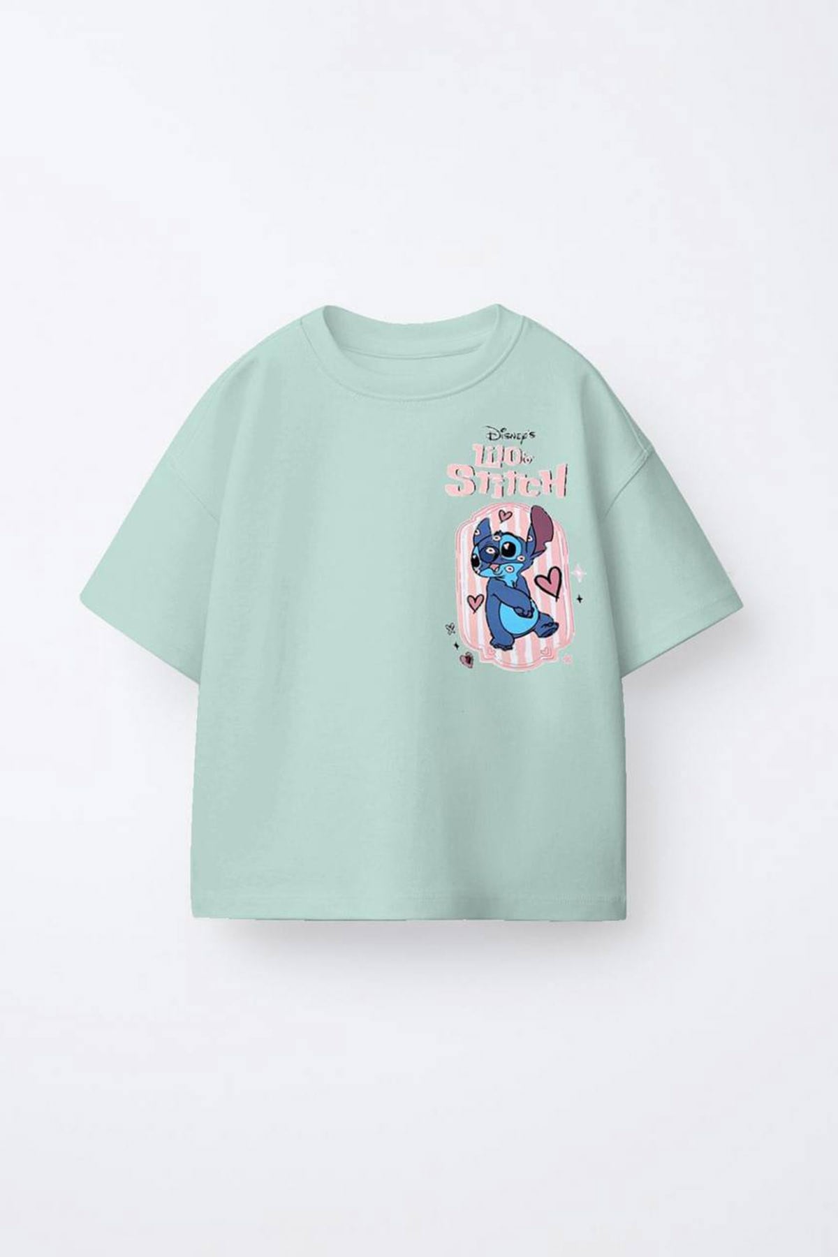 Stitch Baskılı Yeşil Tshirt