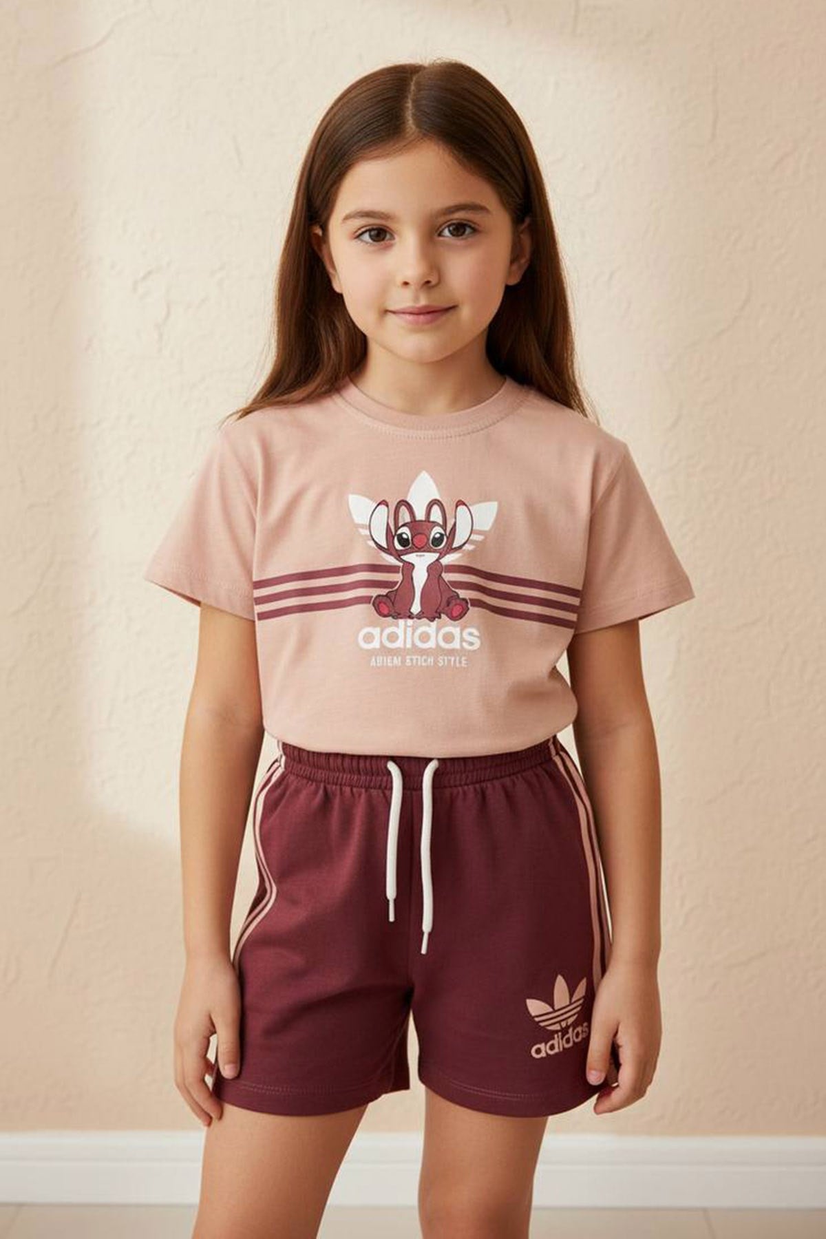 Stitch Baskılı Mor Şort Takım