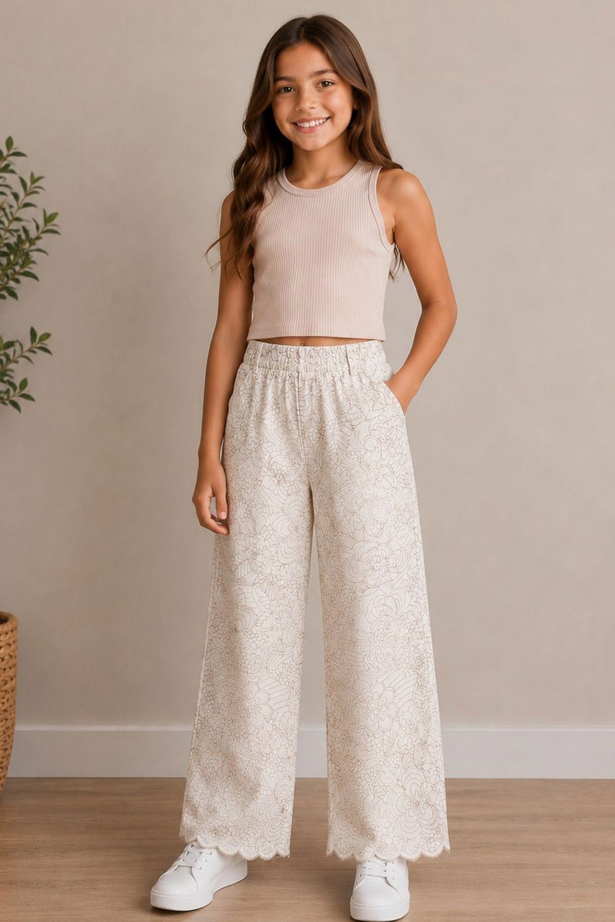 Keten Nakışlı Pantalon
