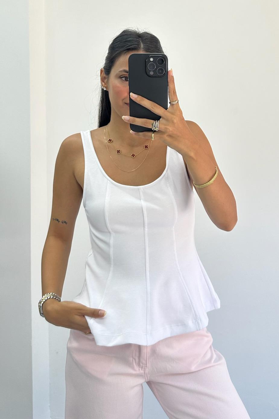 Kalın Askılı Beyaz Peplum Top