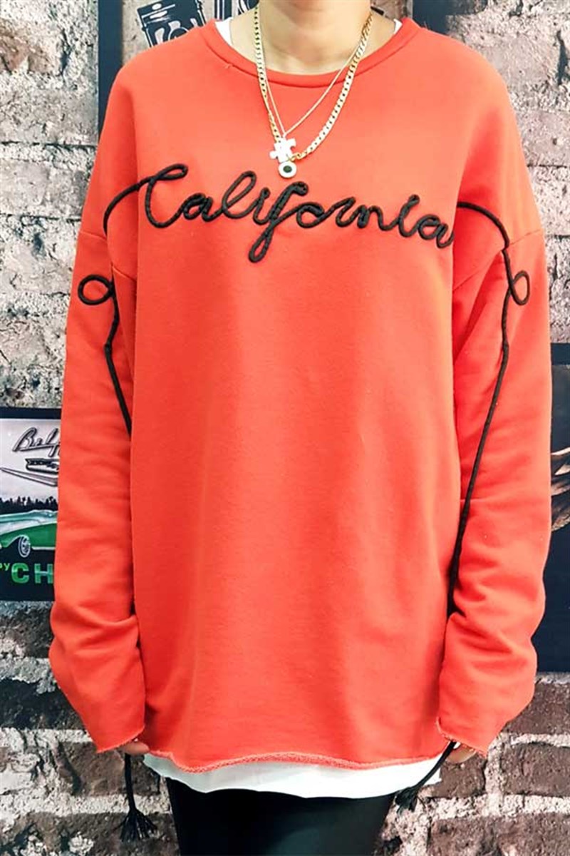California İp Nakışlı Nar Çiçeği Sweat