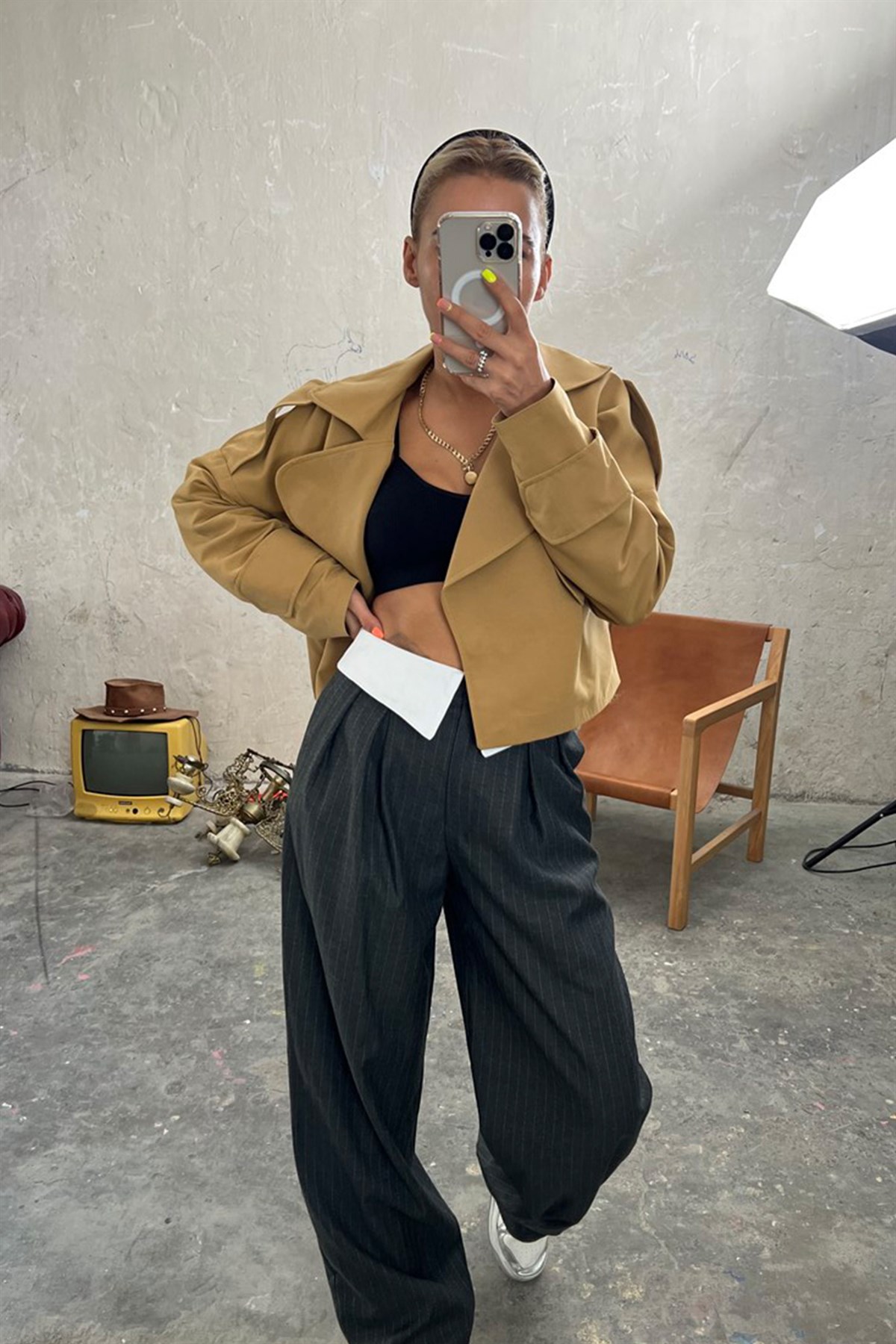 Camel Gabardin Kısa TrençkotMONT/CEKET
