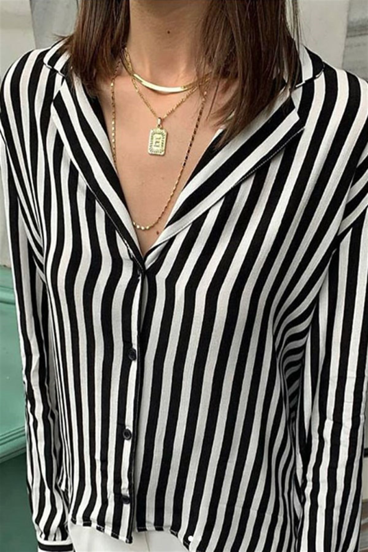 Ceket Yaka Çizgili Gömlek