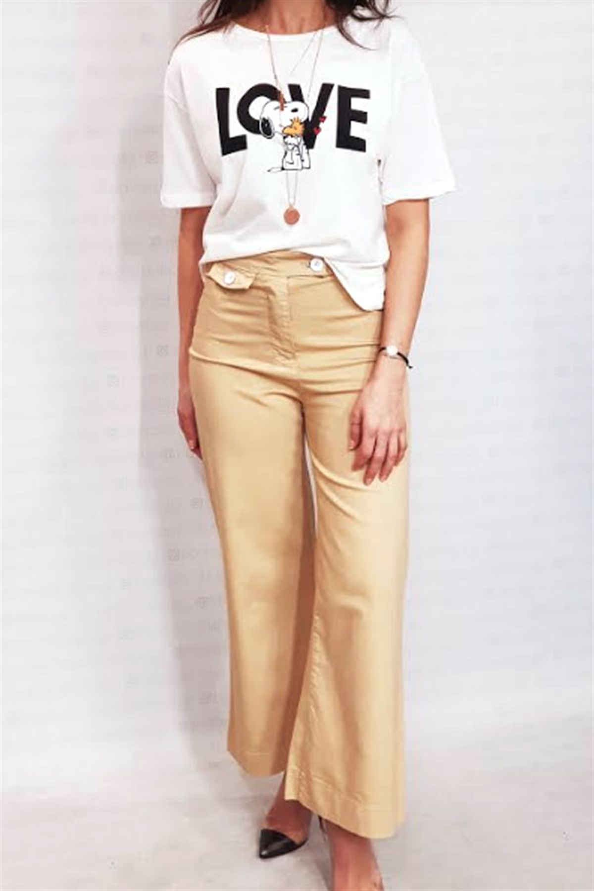 Cep Detay Camel Midi Pantalon