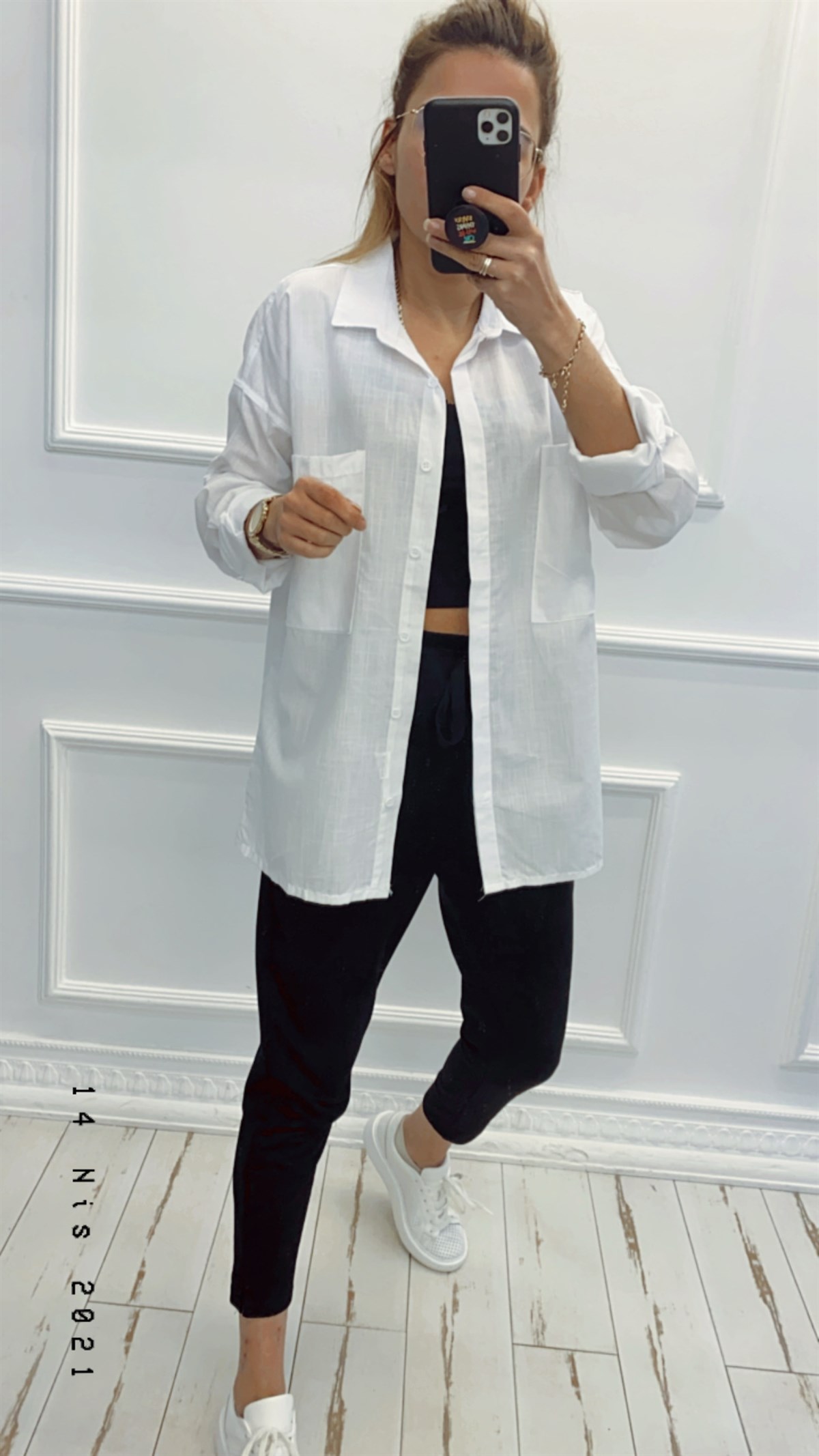 Cepli Beyaz Keten Gömlek