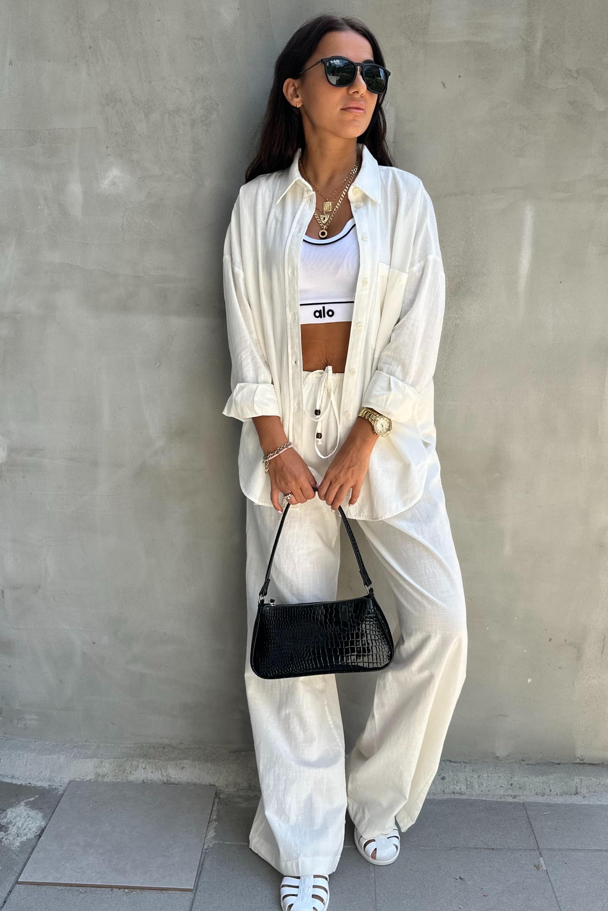 Cepli Ekru Keten GömlekGÖMLEK