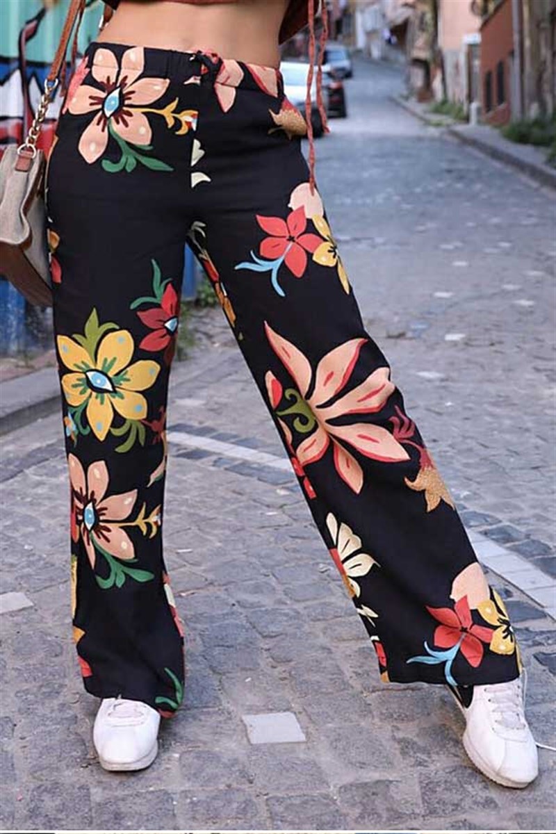 Çiçek Desen Viskon Salaş Pantalon