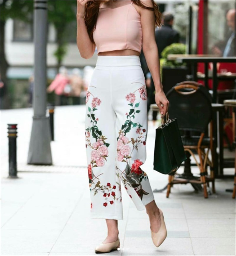 Çiçek Desenli Midi Pantalon
