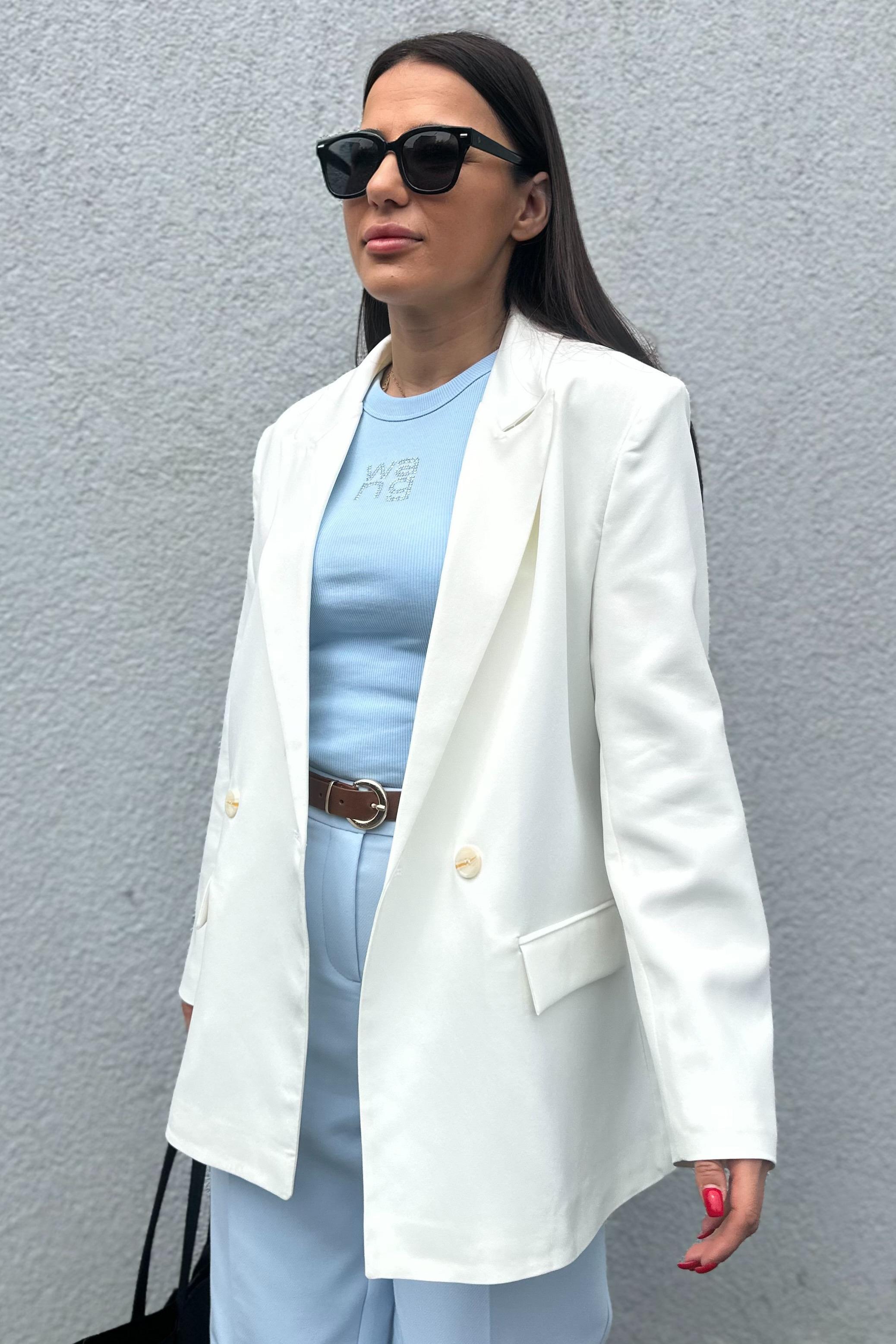 Çift Düğmeli Beyaz Blazer CeketMONT/CEKET
