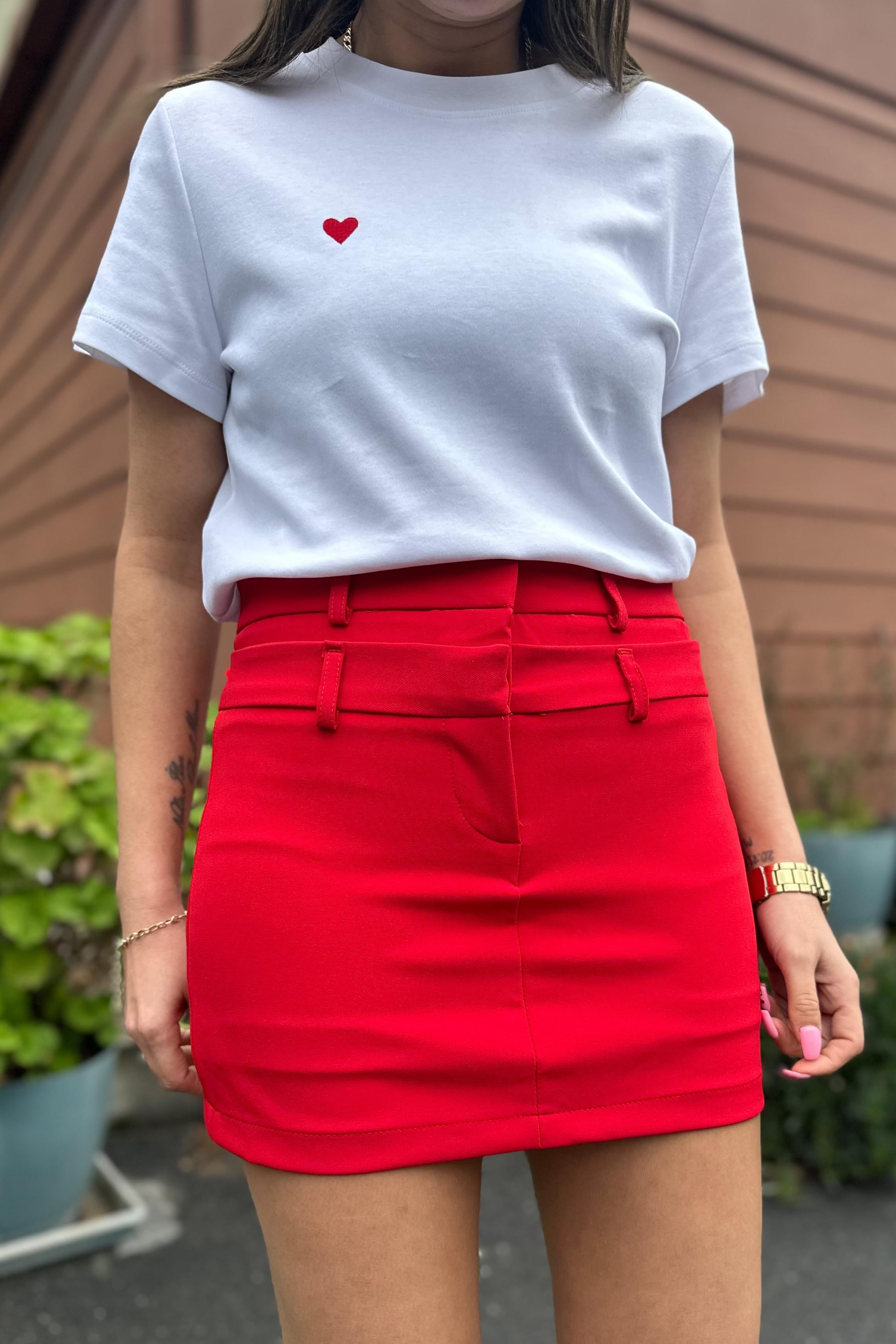 Çift Kemerli Kırmızı Mini EtekETEK