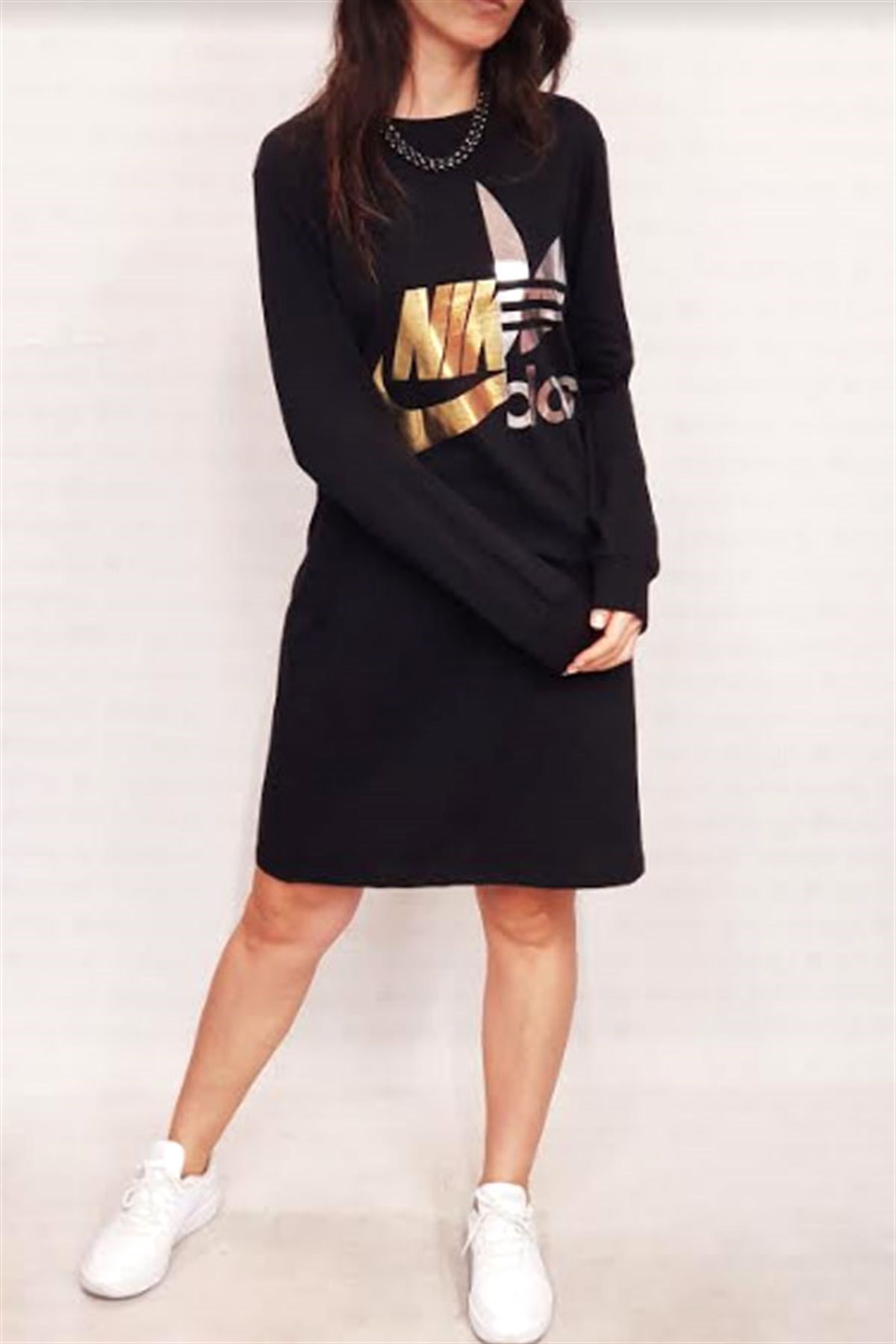 Çift Logolu Uzun Kol Tunik Sweatshirt