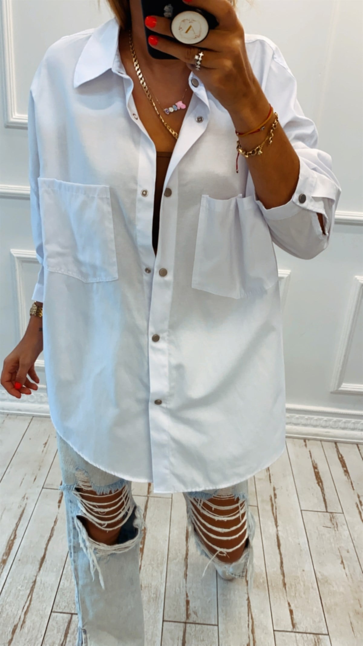 Çıt Çıt Kapamalı Boyfriend Gömlek